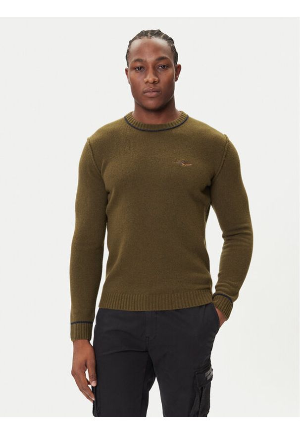 Aeronautica Militare Sweter 252MA1608UL00924 Zielony Regular Fit. Kolor: zielony. Materiał: wełna
