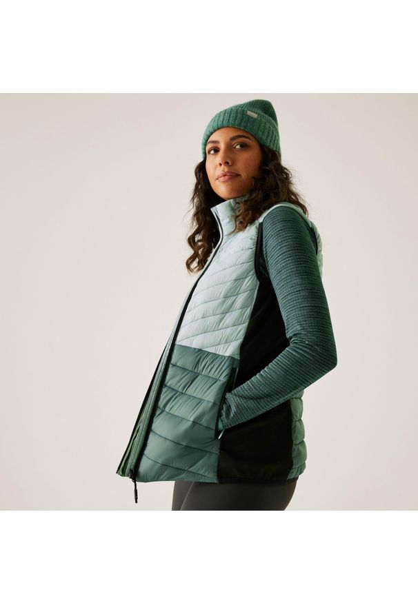 Regatta - Kamizelka damska hybrydowa Leedre. Kolor: zielony. Materiał: puch