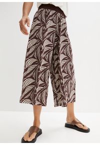 bonprix - Szerokie spodnie z dżerseju, z paskiem przeszytym cienkimi gumkami. Kolor: brązowy. Materiał: jersey. Sezon: lato #1