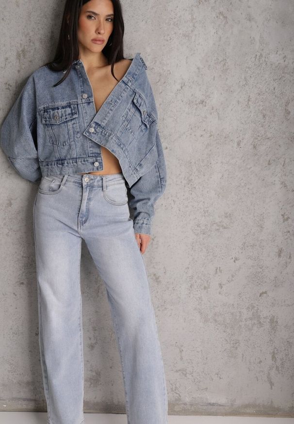 Renee - Jasnoniebieskie Jeansy Straight Leg High Waist z Bawełną Erivera. Stan: podwyższony. Kolor: niebieski. Wzór: gładki. Styl: klasyczny