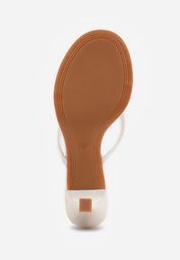 Renee - Białe Minimalistyczne Klapki Japonki na Kaczuszce Saphohsa. Okazja: na co dzień. Kolor: biały. Materiał: skóra. Sezon: lato. Obcas: na szpilce. Styl: casual, elegancki. Wysokość obcasa: średni #9