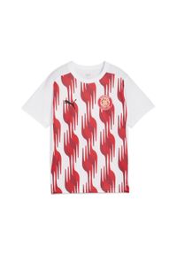 Puma - Młodzieżowa koszulka przedmeczowa z krótkim rękawem Girona FC PUMA White Red. Kolor: czerwony, biały, wielokolorowy. Długość rękawa: krótki rękaw. Długość: krótkie. Sport: piłka nożna