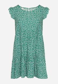 Born2be - Zielona Bawełniana Sukienka o Rozkloszowanym Kroju z Falbanką Anettes. Kolor: zielony. Materiał: bawełna. Długość rękawa: krótki rękaw. Typ sukienki: rozkloszowane. Styl: klasyczny #2