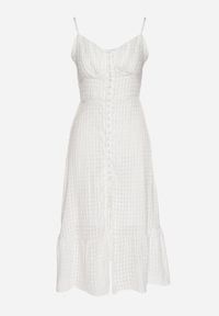 Born2be - Biała Sukienka Rozkloszowana na Ramiączkach z Guzikami z Wiskozą Efrinelle. Okazja: na co dzień. Typ kołnierza: dekolt w kształcie V. Kolor: biały. Materiał: wiskoza. Długość rękawa: na ramiączkach. Typ sukienki: rozkloszowane. Styl: casual, elegancki #7