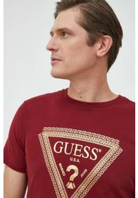 Guess t-shirt bawełniany kolor czerwony z nadrukiem. Kolor: czerwony. Materiał: bawełna. Wzór: nadruk #3