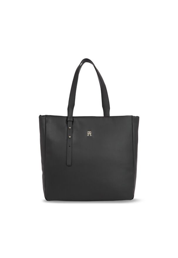 TOMMY HILFIGER - Tommy Hilfiger Torebka Th Soft Tote AW0AW15527 Czarny. Kolor: czarny. Materiał: skórzane