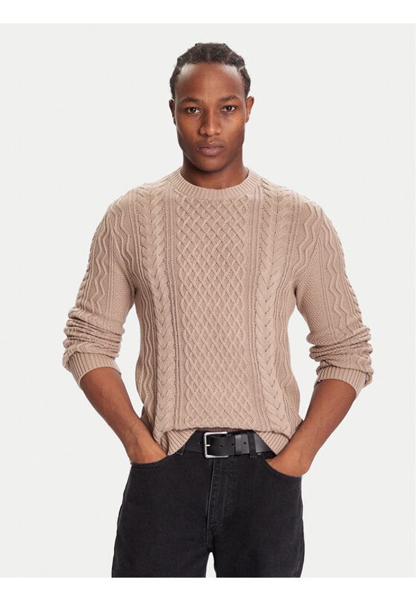 Tommy Jeans Sweter DM0DM22101 Brązowy Regular Fit. Kolor: brązowy. Materiał: bawełna