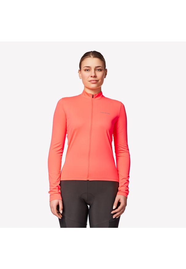 VAN RYSEL - Bluza rowerowa damska Triban 100. Kolor: wielokolorowy, czerwony, różowy. Materiał: poliester, materiał. Długość rękawa: długi rękaw. Długość: krótkie. Sezon: wiosna, jesień. Sport: kolarstwo