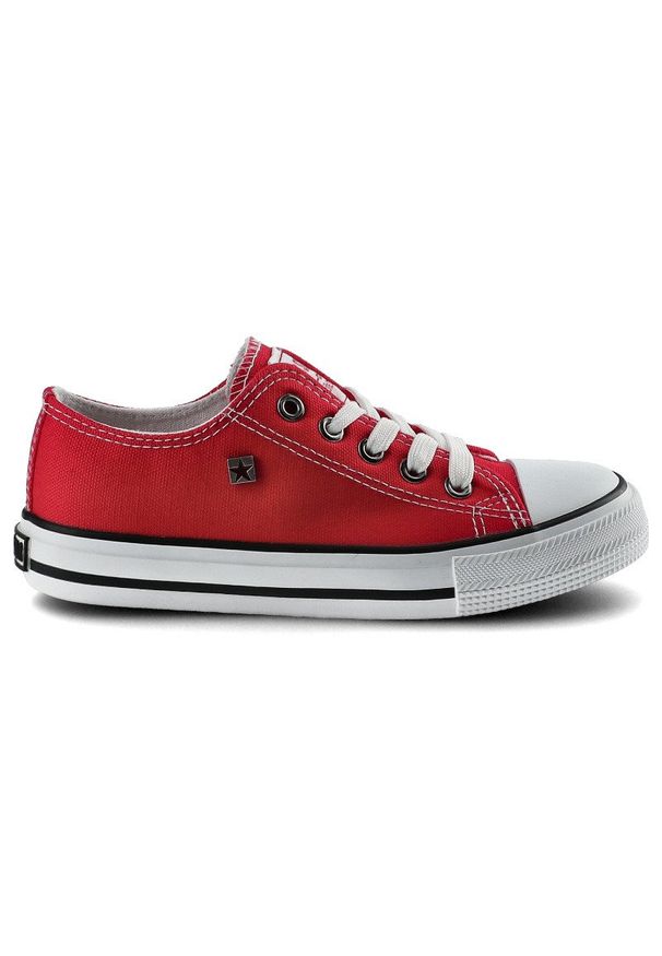Big-Star - Czerwone Trampki Big Star Dziecięce Wygodne Buty. Kolor: czerwony. Materiał: materiał, jeans, guma. Szerokość cholewki: normalna. Wzór: aplikacja