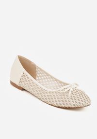Born2be - Jasnobeżowe Siateczkowe Balerinki z Plecioną Cholewką z Kokardką Lilinrelle. Okazja: na co dzień. Kolor: beżowy. Materiał: jeans. Szerokość cholewki: normalna. Styl: casual, klasyczny, elegancki #7