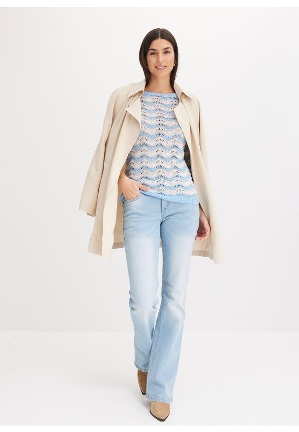 bonprix - Dżinsy ze stretchem o kroju bootcut, mid waist. Okazja: na co dzień. Kolor: niebieski. Styl: casual