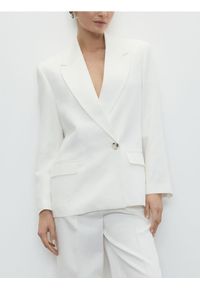 Reserved - Marynarka oversize z lyocellem - złamana biel. Materiał: tkanina, len #1