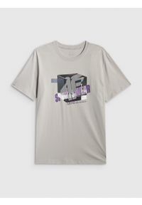 4f - 4F T-shirt regular z nadrukiem męski - szary L. Okazja: na co dzień. Kolor: szary. Materiał: dzianina, bawełna, materiał. Wzór: nadruk. Styl: casual #1