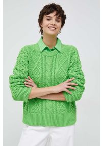 TOMMY HILFIGER - Tommy Hilfiger sweter damski kolor zielony ciepły. Kolor: zielony. Materiał: dzianina. Wzór: ze splotem #1