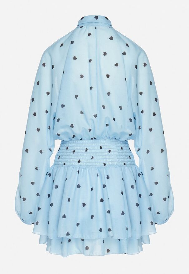 Born2be - Niebieska Rozkloszowana Sukienka z Rękawami Typu Nietoperz i Wiązaniem Miriviela. Okazja: na co dzień. Kolor: niebieski. Materiał: jeans. Typ sukienki: proste. Styl: casual, klasyczny