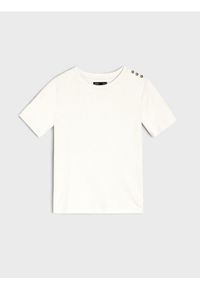 Sinsay - Koszulka z krótkim rękawem - kremowy. Kolor: kremowy. Długość rękawa: krótki rękaw. Długość: krótkie