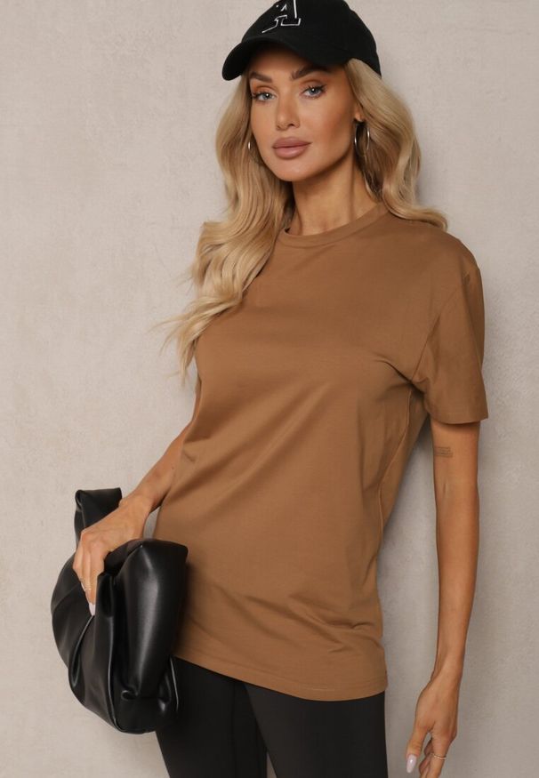 Renee - Brązowa Klasyczna Gładka Koszulka z Bawełny Detima. Kolor: brązowy. Materiał: bawełna. Wzór: gładki. Styl: klasyczny