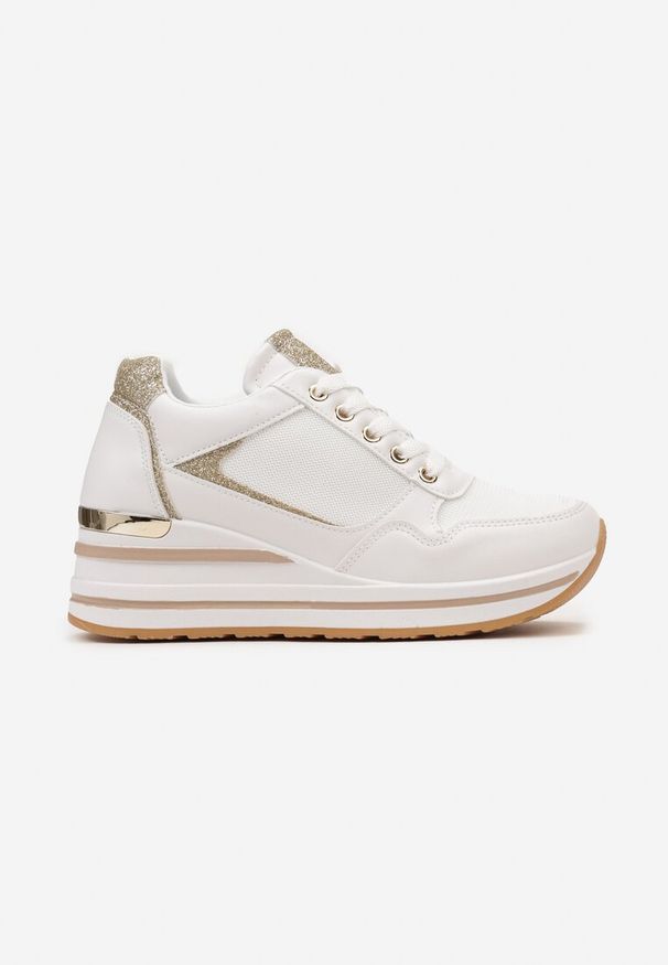 Born2be - Białe Sneakersy na Grubej Podeszwie z Brokatowymi Wstawkami Dorcassa. Kolor: biały