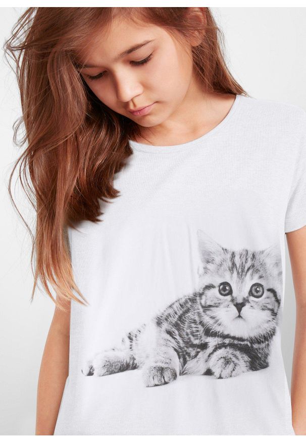 bonprix - T-shirt z czystej bawełny organicznej. Kolor: biały. Materiał: bawełna. Wzór: nadruk
