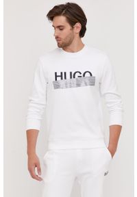 Hugo - Bluza bawełniana z kolekcji urodzinowej. Okazja: na urodziny. Typ kołnierza: bez kaptura. Kolor: biały. Materiał: bawełna. Wzór: nadruk. Styl: casual #6