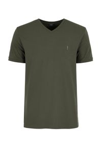Ochnik - Khaki basic T-shirt męski z logo. Kolor: zielony. Materiał: bawełna. Długość: krótkie. Wzór: aplikacja #4