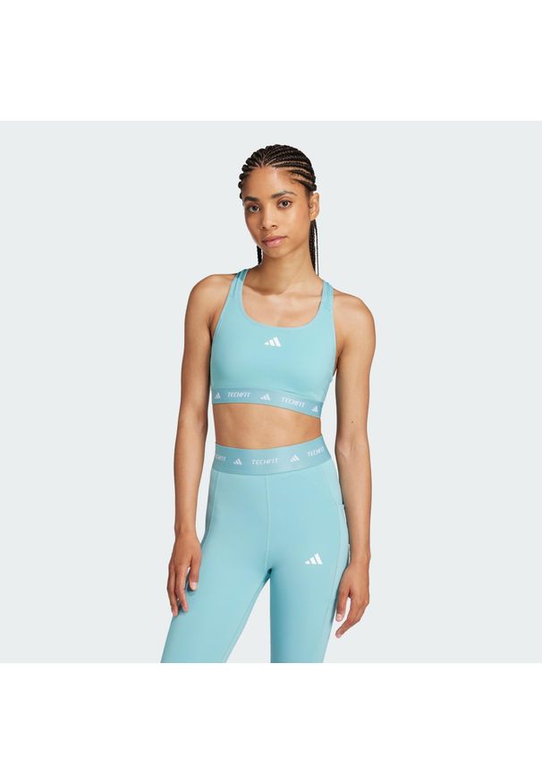 Adidas - Biustonosz Techfit Medium-Support. Kolor: zielony. Materiał: materiał. Technologia: Techfit (Adidas)
