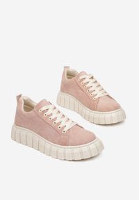 Renee - Różowe Sneakersy Hiardixa. Nosek buta: okrągły. Kolor: różowy. Szerokość cholewki: normalna #3