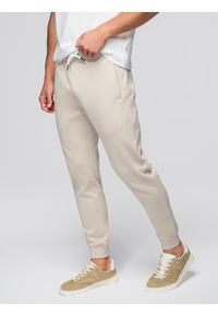Ombre Clothing - Spodnie męskie dresowe typu jogger - jasnobeżowe V1 - Rozmiar: XL. Okazja: na co dzień. Kolor: beżowy. Materiał: dresówka. Styl: casual