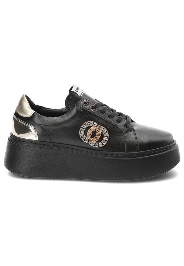 CheBello - Czarne Sneakersy Chebello Damskie Stylowe Obuwie. Kolor: czarny. Materiał: skóra. Szerokość cholewki: normalna. Styl: elegancki