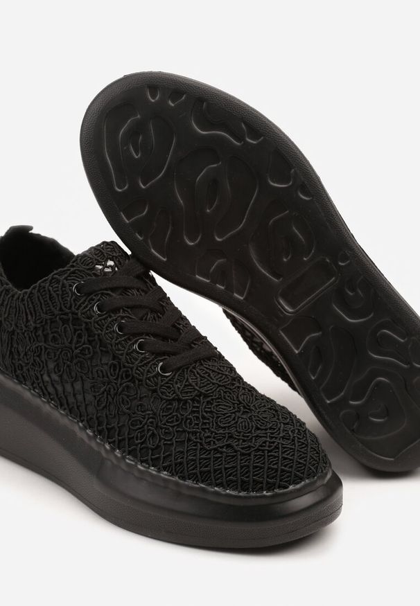 Born2be - Czarne Ażurowe Sneakersy w Stylu Tenisówek ze Skórzaną Wkładką Ansonia. Okazja: na co dzień. Kolor: czarny. Materiał: skóra. Wzór: ażurowy. Obcas: na płaskiej podeszwie