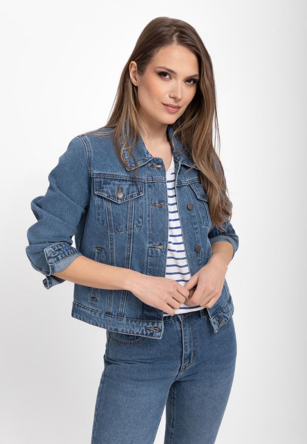 Volcano - Kurtka jeansowa J-ELSTY. Okazja: na co dzień. Kolor: niebieski. Materiał: jeans. Długość: krótkie. Styl: casual, klasyczny, sportowy