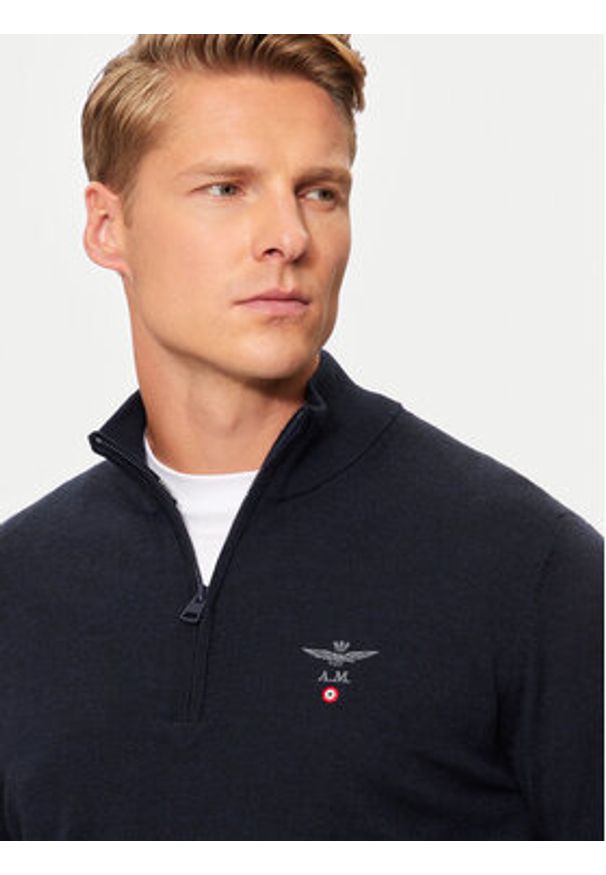 Aeronautica Militare Sweter 242MA1389L415 Granatowy Regular Fit. Kolor: niebieski. Materiał: wełna