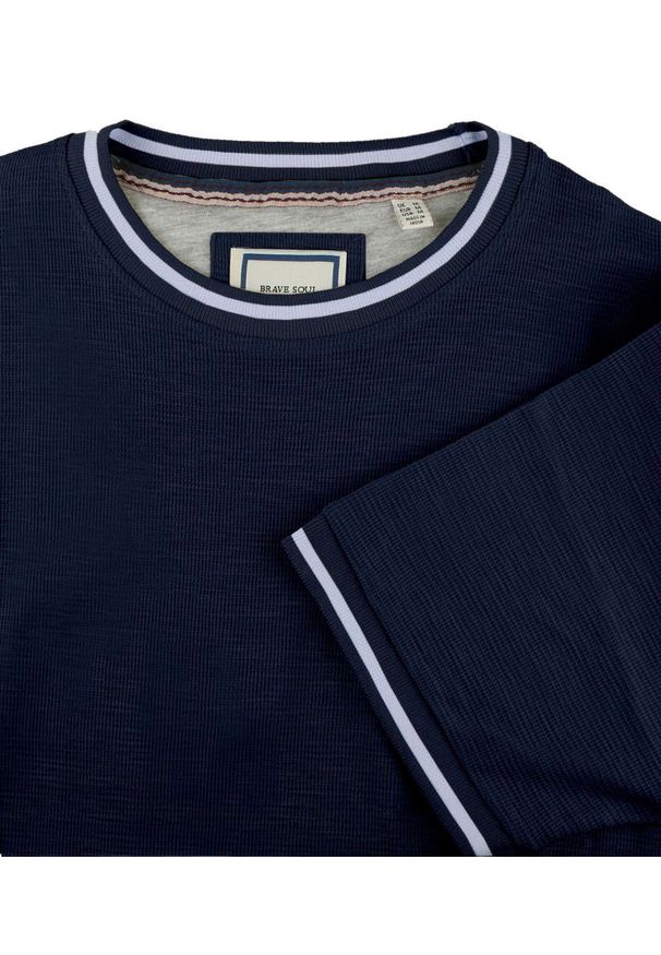 Męski T-Shirt z Dzianiny Bawełnianej - Brave Soul - Granatowy. Okazja: na co dzień. Kolor: niebieski. Materiał: bawełna. Sezon: lato, wiosna. Styl: casual