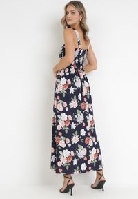 Born2be - Czarna Sukienka Maxi na Szerokich Ramiączkach z Ozdobnymi Guzikami w Kwiaty Delphyne. Kolor: czarny. Materiał: tkanina. Długość rękawa: na ramiączkach. Wzór: kwiaty. Długość: maxi #4