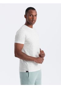 Ombre Clothing - T-shirt męski z ozdobnym efektem confetti - kremowy V1. Okazja: na co dzień. Kolor: kremowy. Materiał: bawełna. Wzór: jednolity. Styl: casual