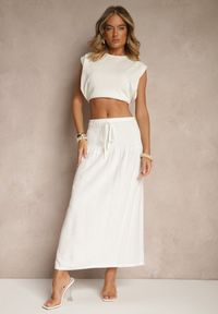 Renee - Biała Spódnica z Wiskozą i Lnem High Waist o Rozkloszowanym Kroju Lumerellea. Okazja: na co dzień, na spacer. Stan: podwyższony. Kolor: biały. Materiał: len, wiskoza. Styl: elegancki, casual