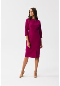 Stylove - Elegancka sukienka ołówkowa z rozcięciem fioletowa. Kolor: fioletowy. Typ sukienki: ołówkowe. Styl: elegancki