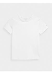 4F JUNIOR - T-shirt gładki chłopięcy - biały. Kolor: biały. Materiał: bawełna. Wzór: gładki