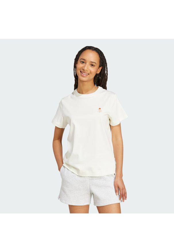 Adidas - Koszulka z grafiką Cat Patch. Kolor: biały. Materiał: bawełna. Sport: fitness