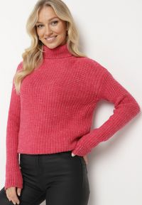 Born2be - Fuksjowy Klasyczny Golf Ertina. Okazja: na co dzień. Typ kołnierza: golf. Kolor: różowy. Materiał: jeans. Długość rękawa: długi rękaw. Długość: długie. Wzór: aplikacja. Styl: klasyczny #7