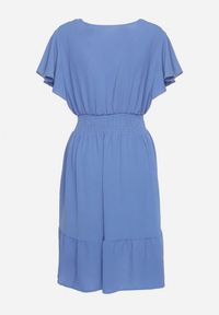 Born2be - Niebieska Sukienka Mini z Gumką w Pasie i Falbanką Senait. Kolor: niebieski. Długość: mini #3