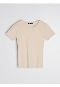 Sinsay - Bawełniana koszulka basic - kremowy. Kolor: kremowy. Materiał: bawełna #1