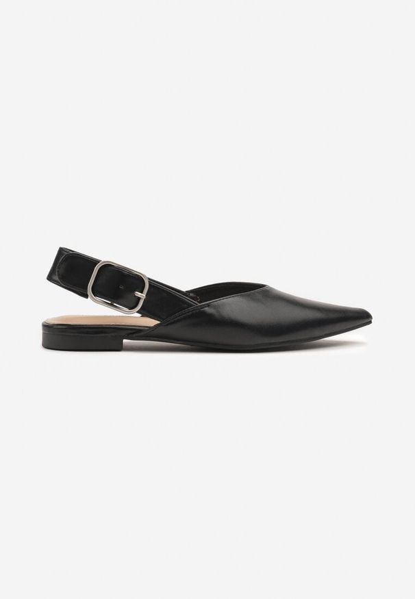 Renee - Czarne Sandały Typu Slingback Ozdobione Klamrą Banelias. Okazja: na co dzień. Zapięcie: klamry. Kolor: czarny. Materiał: jeans. Wzór: aplikacja. Sezon: wiosna, lato. Styl: wizytowy, klasyczny, casual