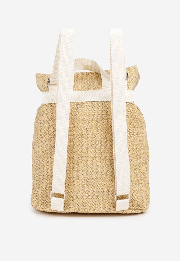 Born2be - Ciemnobeżowy Plecak z Plecionki w Kwiaty z Klapą i Frędzlami Lunilia. Kolor: beżowy. Materiał: jeans. Wzór: kwiaty. Styl: elegancki, casual