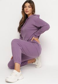 Born2be - Fioletowy 2-częściowy Komplet Dresowy z Bluzą i Spodniami Ciprana. Kolor: fioletowy. Materiał: dresówka #4