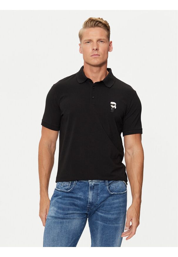 Karl Lagerfeld - KARL LAGERFELD Polo 745022 500221 Czarny Regular Fit. Typ kołnierza: polo. Kolor: czarny. Materiał: bawełna