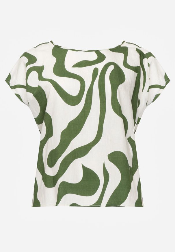 Born2be - Zielona Wiskozowa Bluzka Oversize z Krótkim Rękawem w Abstrakcyjny Wzór Ginedina. Okazja: na co dzień, do pracy, na spotkanie biznesowe. Kolor: zielony. Materiał: wiskoza. Długość rękawa: krótki rękaw. Długość: krótkie. Styl: casual, biznesowy, elegancki