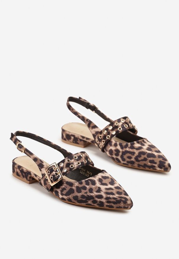 Renee - Panterkowe Sandały Slingback ze Szpiczastym Noskiem i Paskiem z Klamerką Pollime. Okazja: na spotkanie biznesowe, na co dzień, na imprezę, do pracy. Nosek buta: szpiczasty. Zapięcie: pasek. Sezon: lato. Obcas: na obcasie. Styl: elegancki, biznesowy, klasyczny, casual. Wysokość obcasa: niski