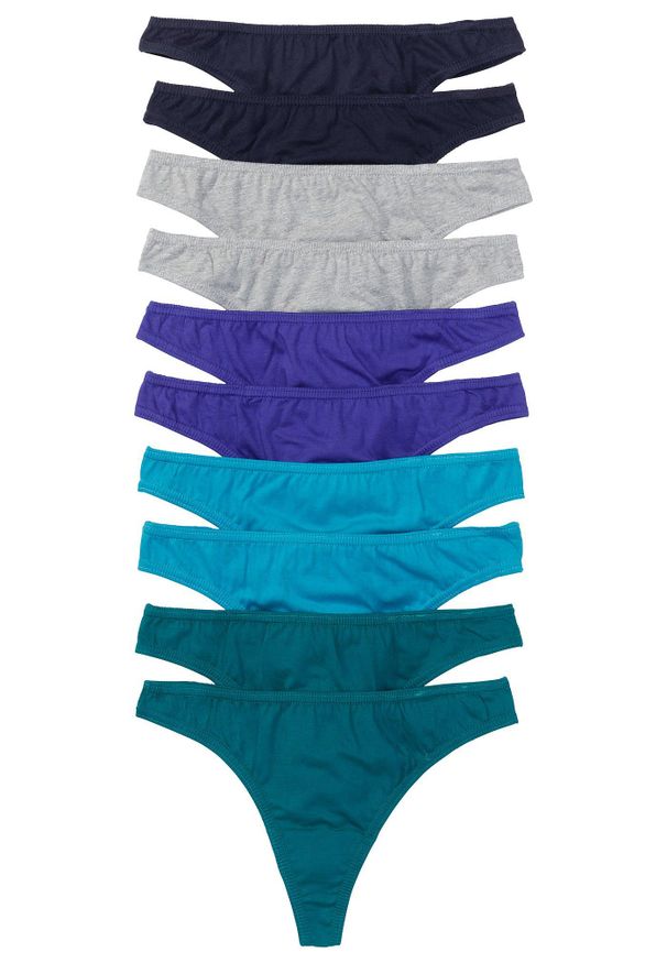 bonprix - Stringi (10 par). Kolor: niebieski. Wzór: gładki