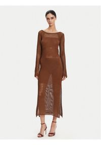 Fracomina Sukienka dzianinowa FS25SD5004K514O7 Brązowy Slim Fit. Kolor: brązowy. Materiał: wiskoza